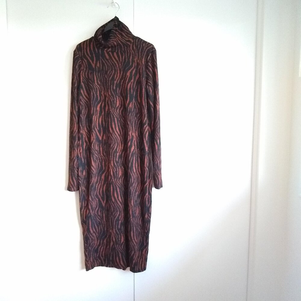 Zara fine knit jacquard animal print mock neck sweater dress